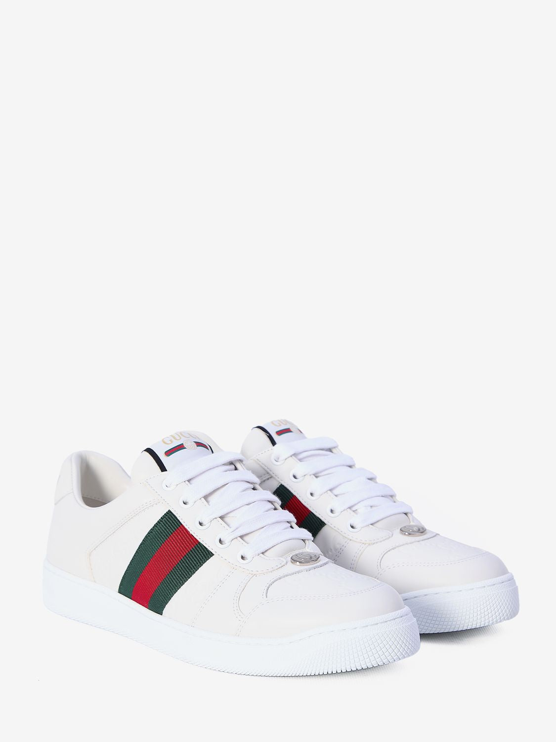 GUCCI Vintage-Inspired Screener Sneakers in White Leather with Iconic Stripes