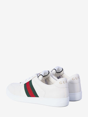 GUCCI Vintage-Inspired Screener Sneakers in White Leather with Iconic Stripes