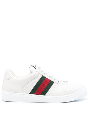 GUCCI Vintage Ecru Leather Sneakers with Signature Stripes