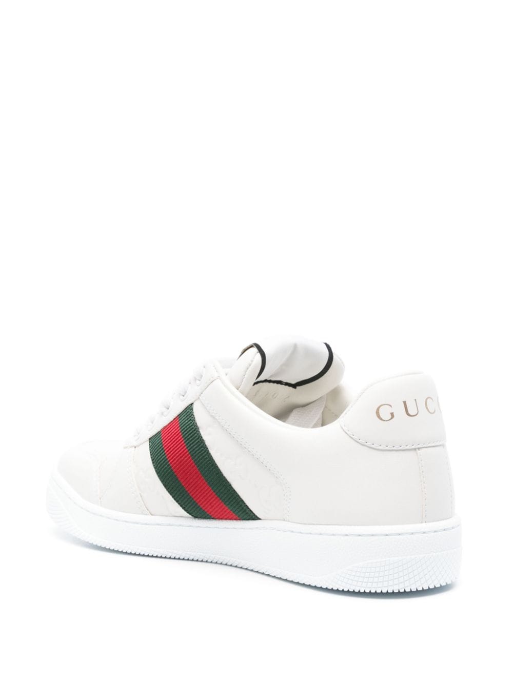 GUCCI Vintage Ecru Leather Sneakers with Signature Stripes