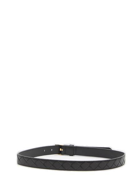 BOTTEGA VENETA Intreccio Leather Belt with Gold-Tone Buckle for Women