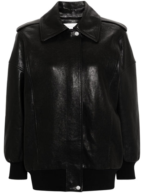 ALEXANDER MCQUEEN Classic Black Leather Jacket with Epaulettes