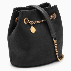 STELLA MCCARTNEY Gray Faux Leather Bucket Handbag with Chain Shoulder Strap