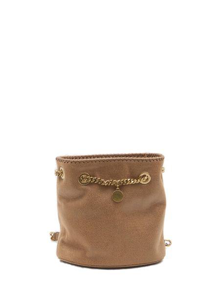 STELLA MCCARTNEY Chic Vegan Mini Bucket Bag in Matte Brown with Golden Chain - 19x20x12 cm