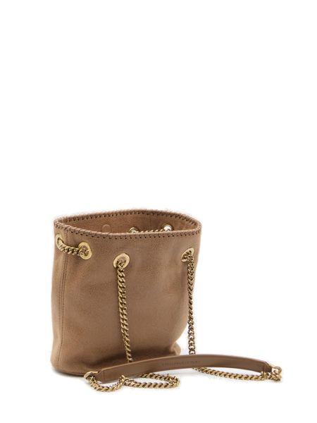 STELLA MCCARTNEY Chic Vegan Mini Bucket Bag in Matte Brown with Golden Chain - 19x20x12 cm