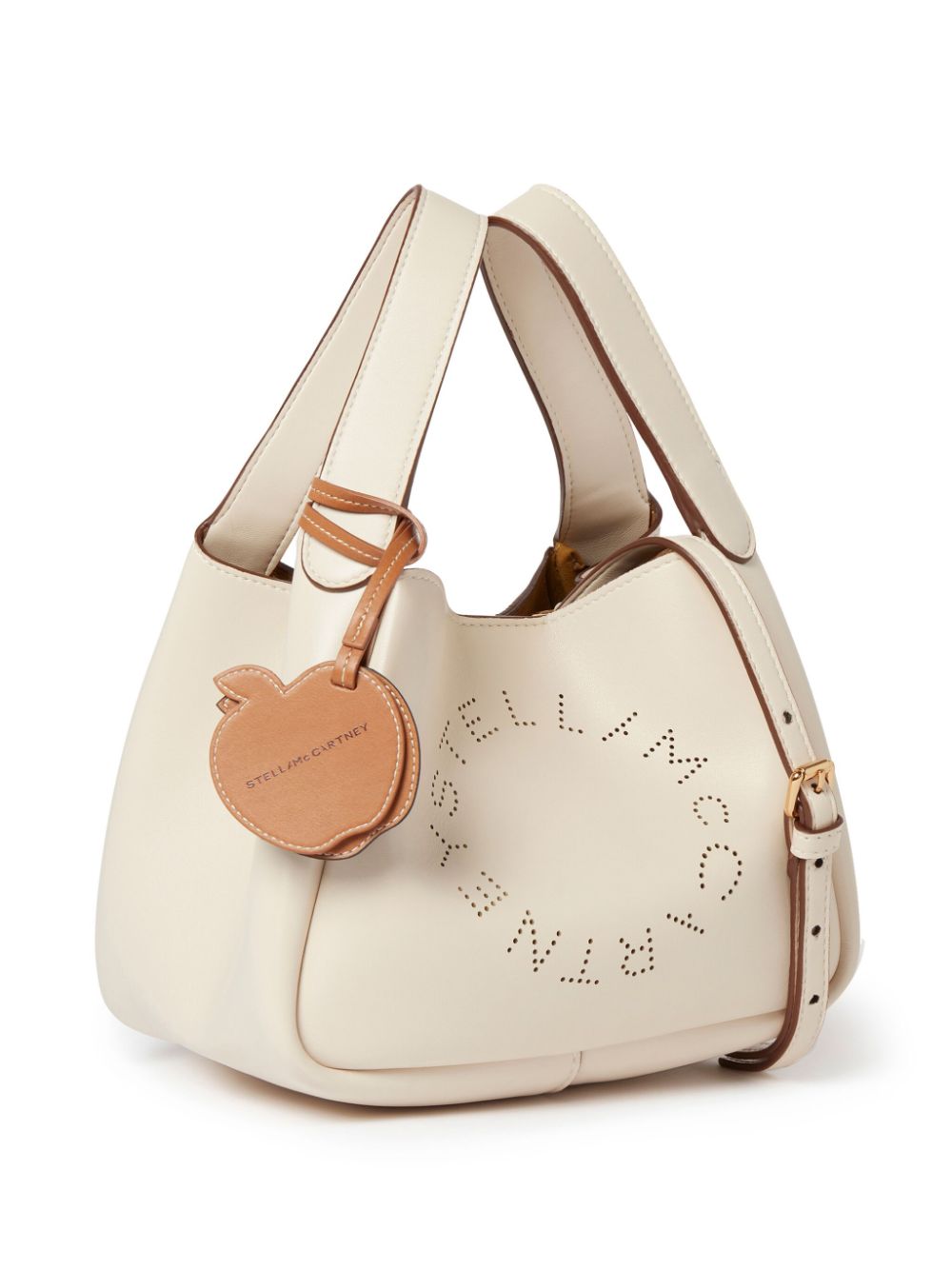 Beige Perforated Logo Shoulder Bag with Detachable Strap