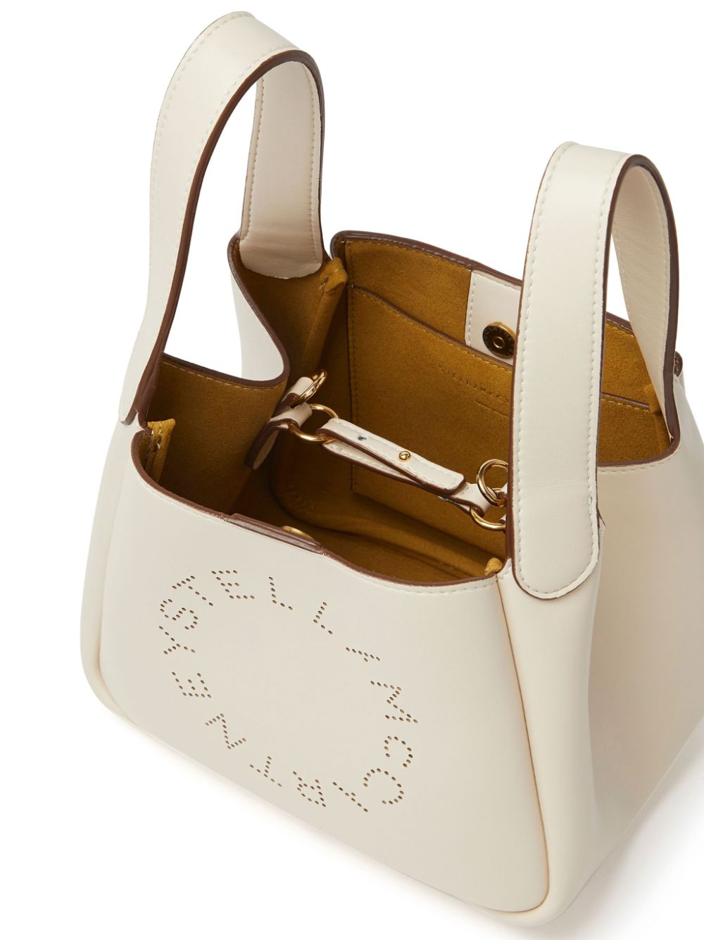 Beige Perforated Logo Shoulder Bag with Detachable Strap