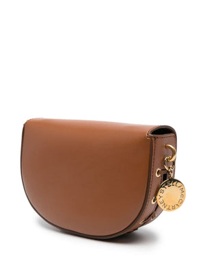 STELLA MCCARTNEY Camel Brown Faux Leather Shoulder Handbag with Gold-Tone Hardware and Lace-Up Detailing