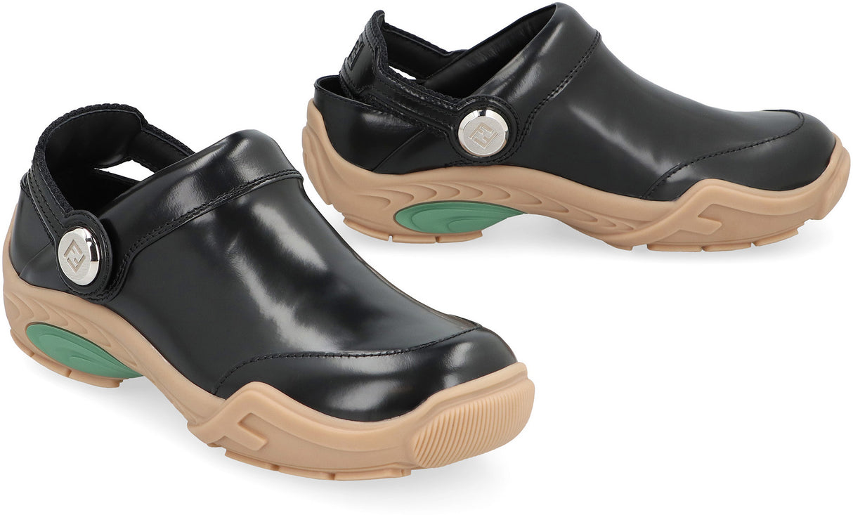 FENDI Men's Black Calf Leather Slip On Sandals for SS24