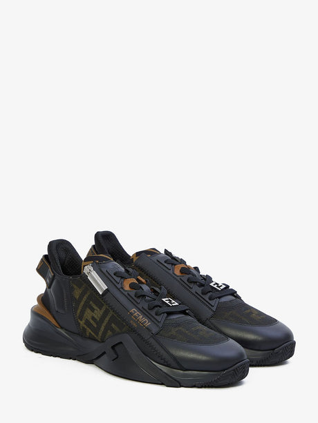 FENDI Black Leather and Fabric Flow Sneaker for Men - SS24