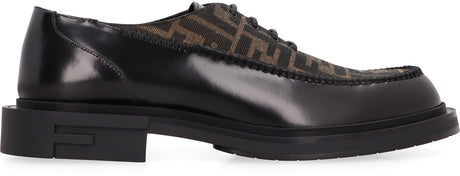 FENDI Black FF Jacquard Lace-Up Moccasins for Men