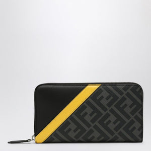 FENDI Grey Fabric Zip Around Mini Wallet