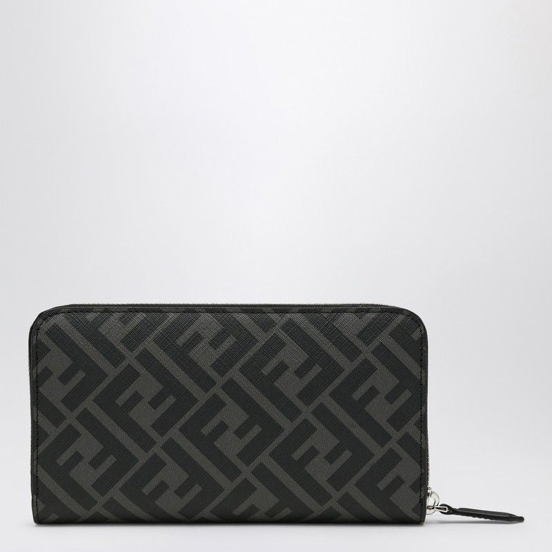 FENDI Grey Fabric Zip Around Mini Wallet