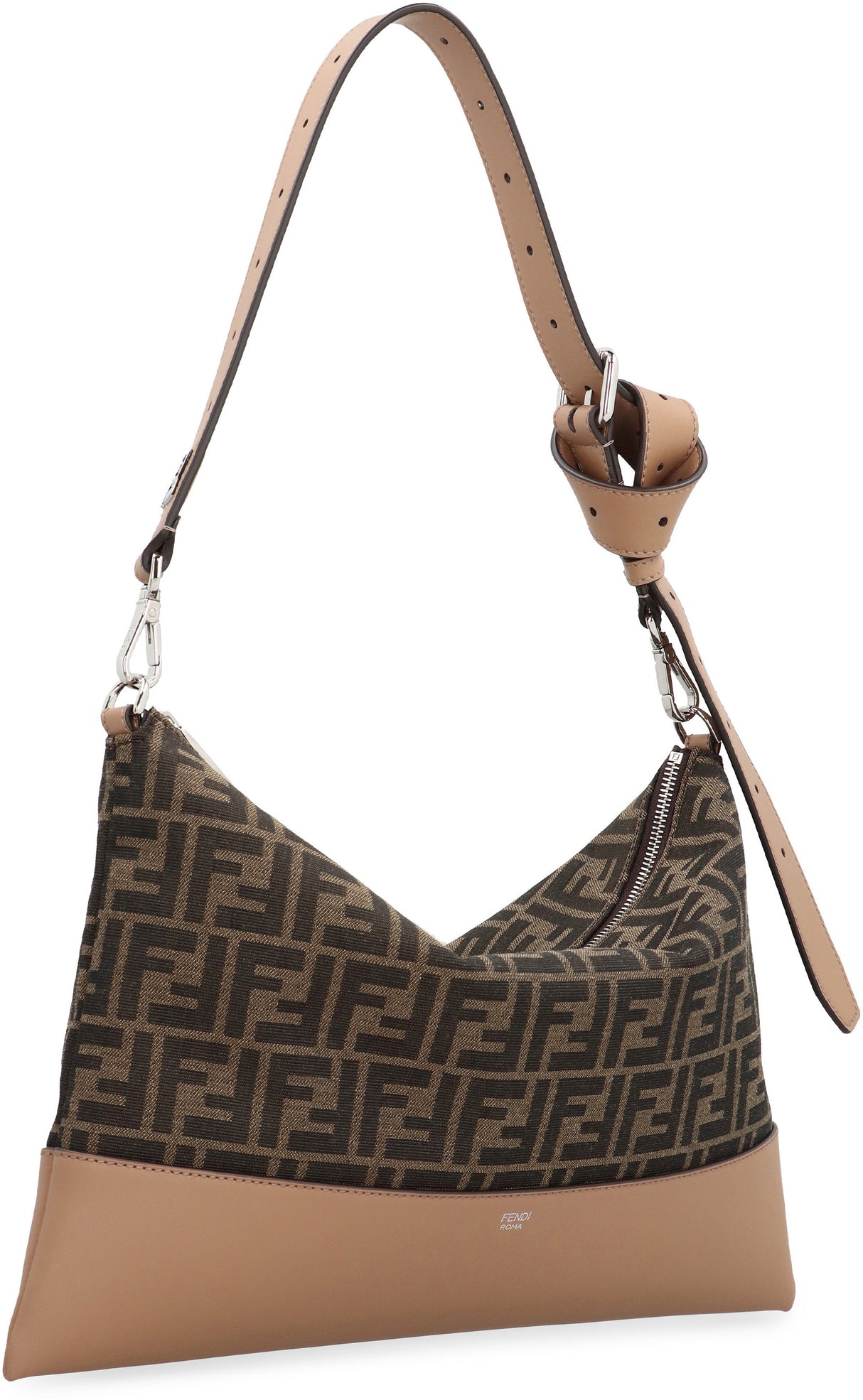 FENDI Beige Coated Canvas Crossbody Handbag with Leather Details