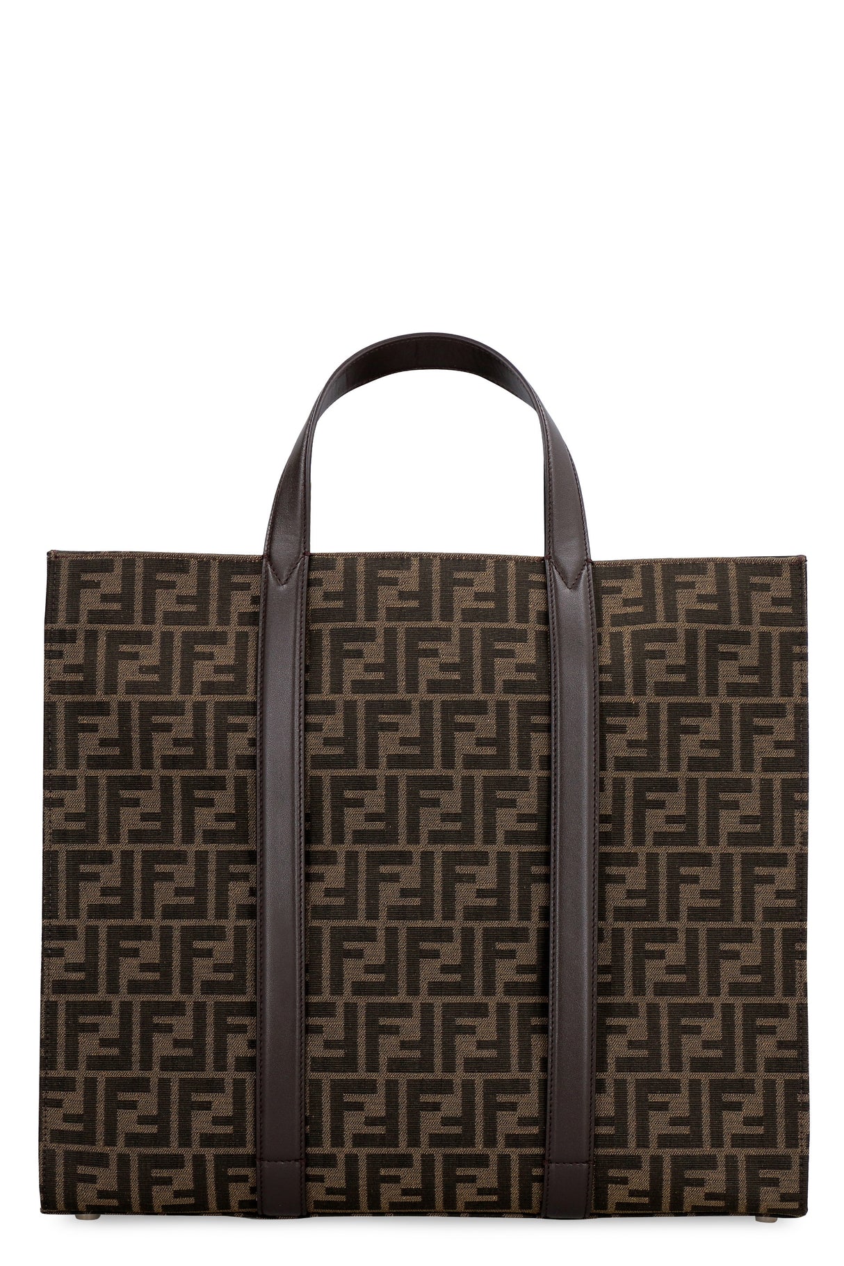 FF Logo Jacquard Fabric Tote Handbag with Leather Trimming