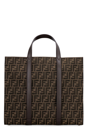 FF Logo Jacquard Fabric Tote Handbag with Leather Trimming