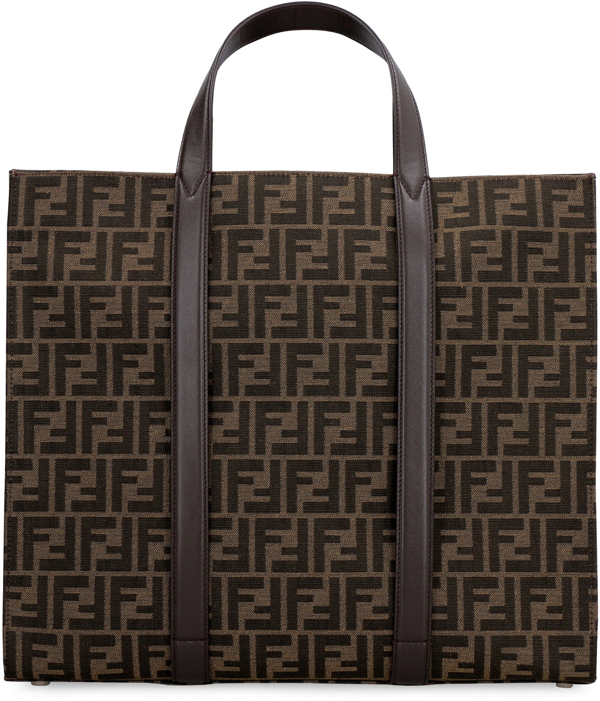 FF Logo Jacquard Fabric Tote Handbag with Leather Trimming