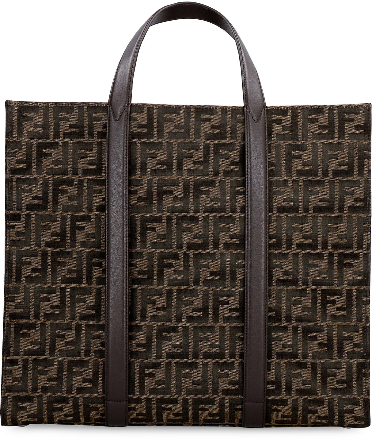 FF Logo Jacquard Fabric Tote Handbag with Leather Trimming