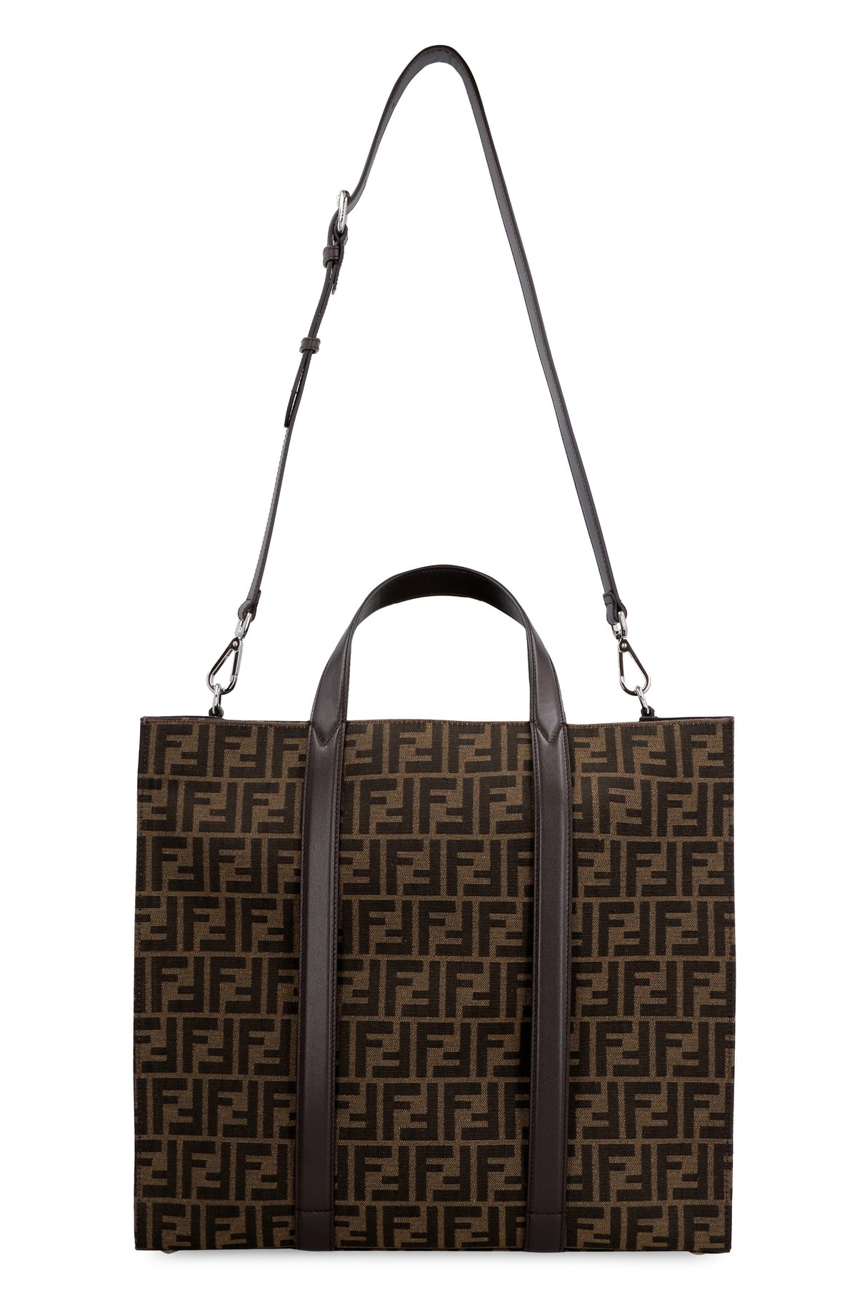 FF Logo Jacquard Fabric Tote Handbag with Leather Trimming