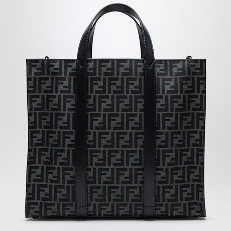 FENDI Recycled FF Jacquard Fabric Handbag - Men's Black and Brown Shopping Bag