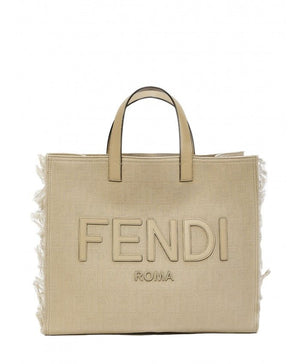 FENDI Beige Jacquard Men's Handbag with Fringed Edges and Adjustable Strap