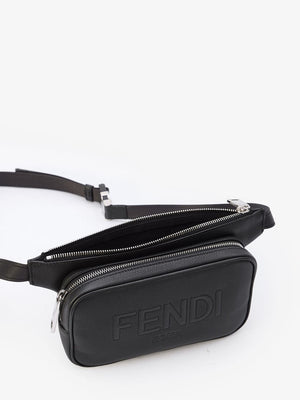 FENDI Mini Black Leather Logo-Embellished Belt Handbag