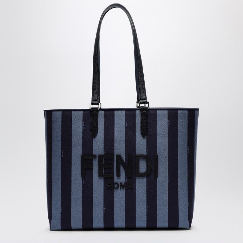 FENDI BLUE STRIPED FABRIC SHOPPER Handbag WITH LOGO