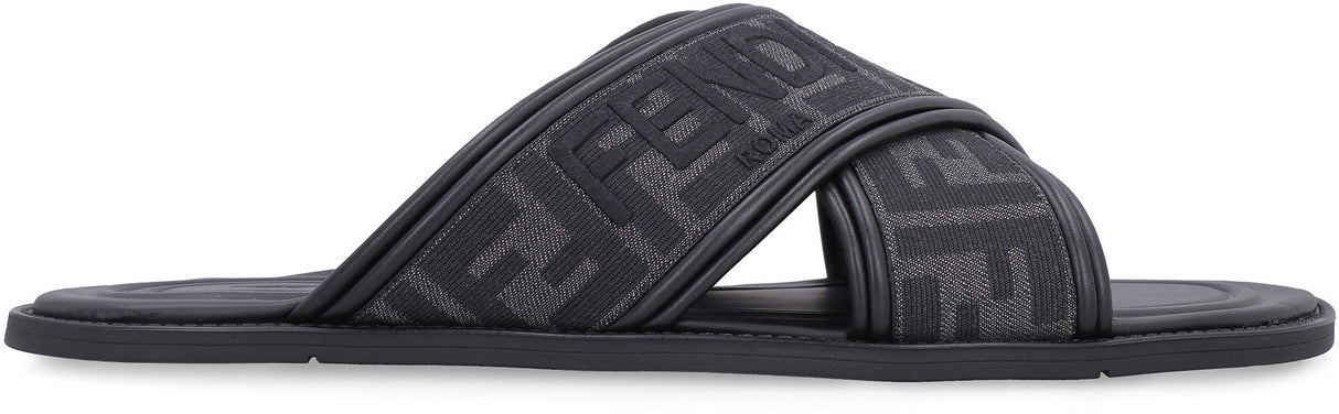 FENDI Crossed Slide Sandals with Logo Detail