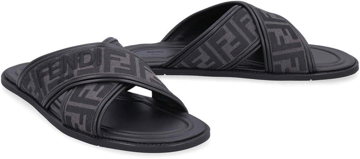 FENDI Crossed Slide Sandals with Logo Detail