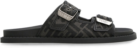 FENDI Men's Grey Fabric and Leather Sandals for FW23