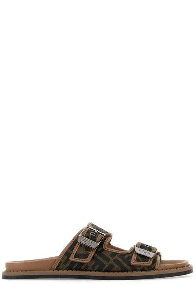 FENDI Men's Brown Leather Buckle Sandals for SS24