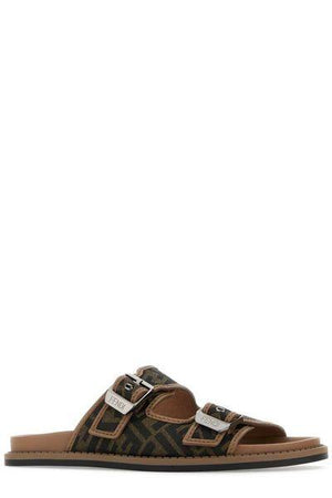 FENDI Men's Brown Leather Buckle Sandals for SS24