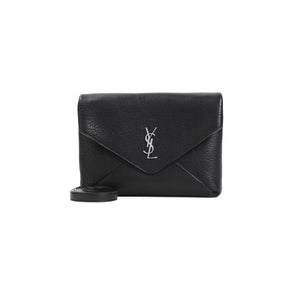 SAINT LAURENT Luxury Lamb Leather Large Pouch with Strap - W:9in H:6.5in D:2.4in