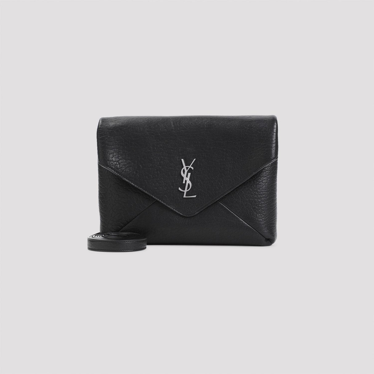 SAINT LAURENT Luxury Lamb Leather Large Pouch with Strap - W:9in H:6.5in D:2.4in