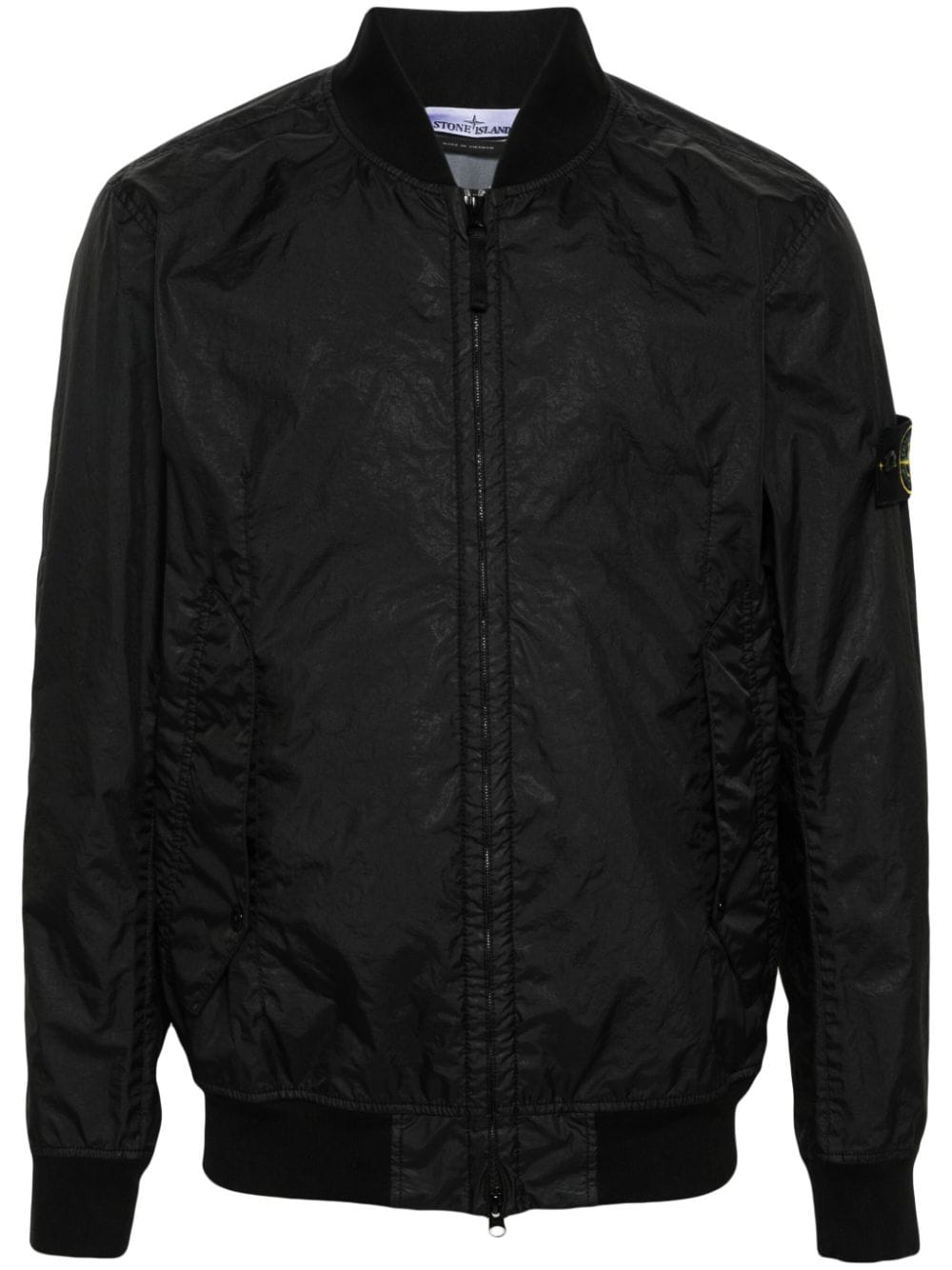 STONE ISLAND Black Crinkled Bomber Jacket for Men from SS24 Collection