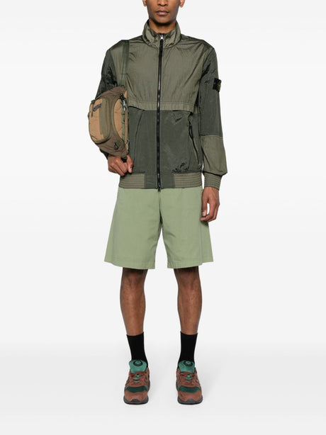 STONE ISLAND Dark Green Crinkled Blouson Jacket with Two-Tone Design for Men