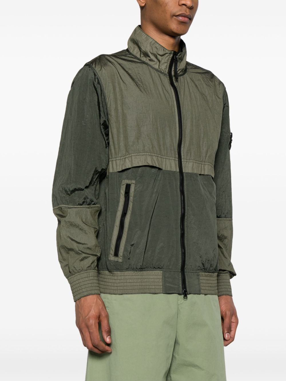 STONE ISLAND Dark Green Crinkled Blouson Jacket with Two-Tone Design for Men