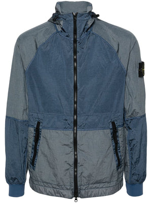 STONE ISLAND Men's Periwinkle Blue Lightweight Nylon Jacket with Metallic Panels and Signature Badge