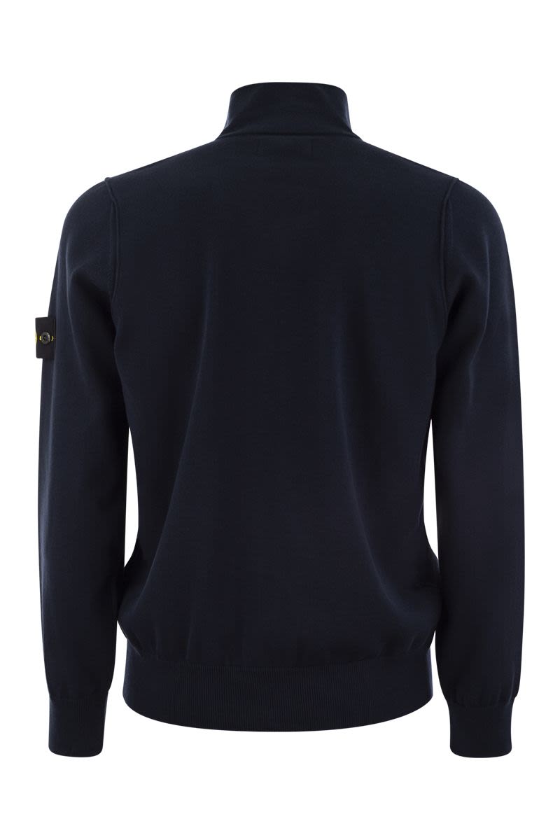 Men's Cotton Cardigan with Stone Island Badge and Front Zip Fastening