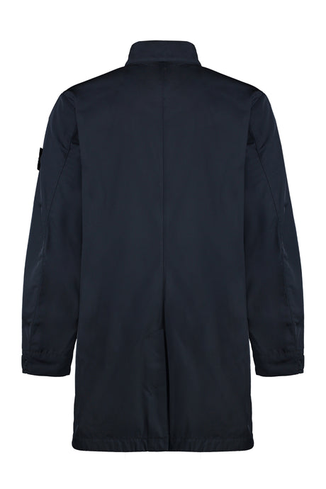 男士蓝色技术面料夹克，可拆卸徽章和可调节袖口