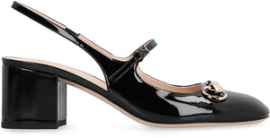 GUCCI Sleek Patent Leather Slingback Sandals with Gold Horsebit Detail