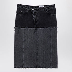 ALEXANDER MCQUEEN Two-Tone Black Denim Midi Skirt