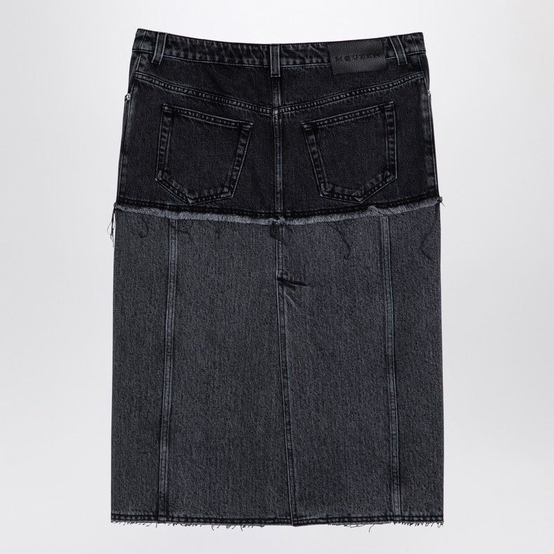 ALEXANDER MCQUEEN Two-Tone Black Denim Midi Skirt