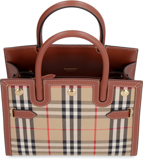 BURBERRY Vintage Check Canvas Handbag with Leather Details for Women - Beige Tote Bag