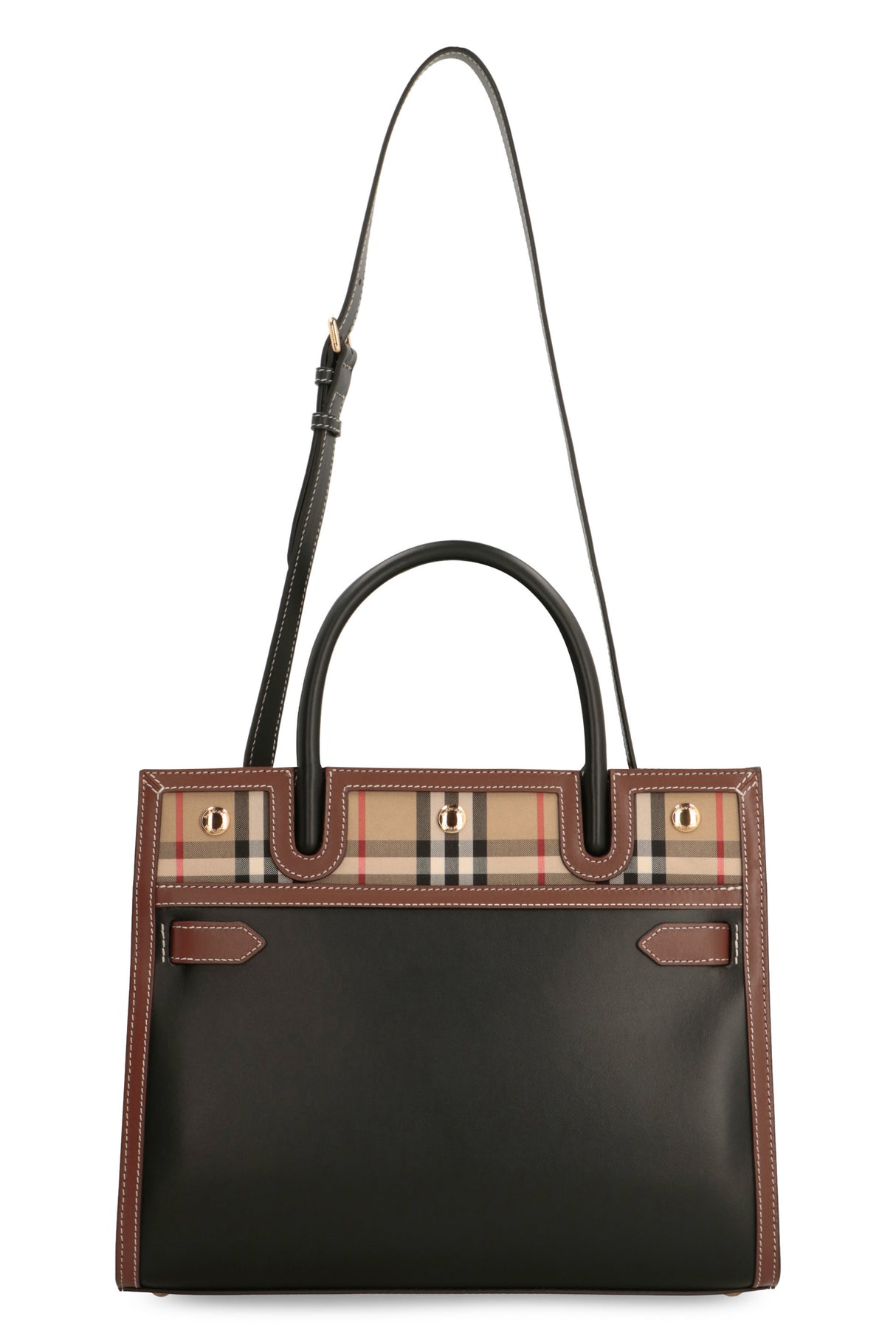 BURBERRY Vintage-Inspired Leather Handbag with Decorative Stitching and Gold-Tone Hardware