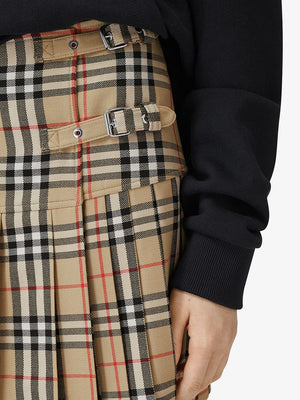 BURBERRY Vintage Check Wool Pleated Mini Skirt