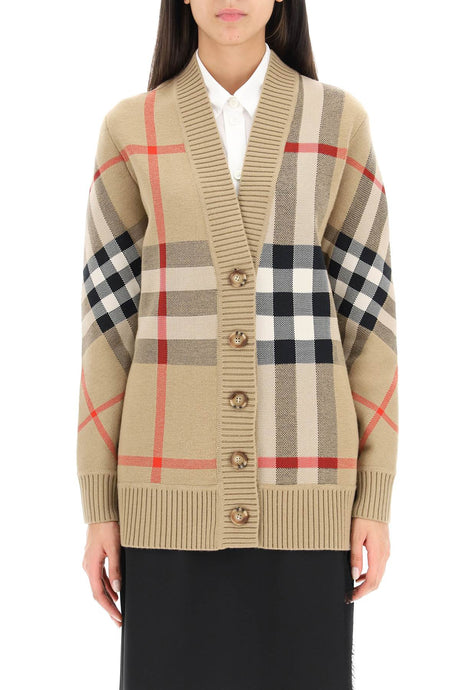 Áo Cardigan Cổ V Thêu Vintage Check Được Làm Từ Sợi Lông Cừu và Chất Liệu Polyester Cao Cấp