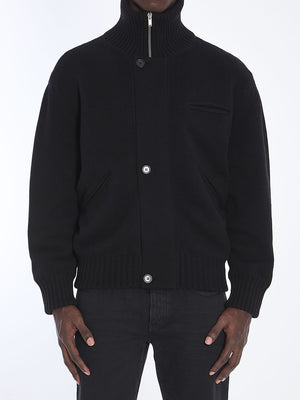 SAINT LAURENT Men's Wool Cardigan Jacket with High Collar