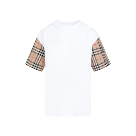 BURBERRY White Check-Sleeve Cotton T-shirt for Women