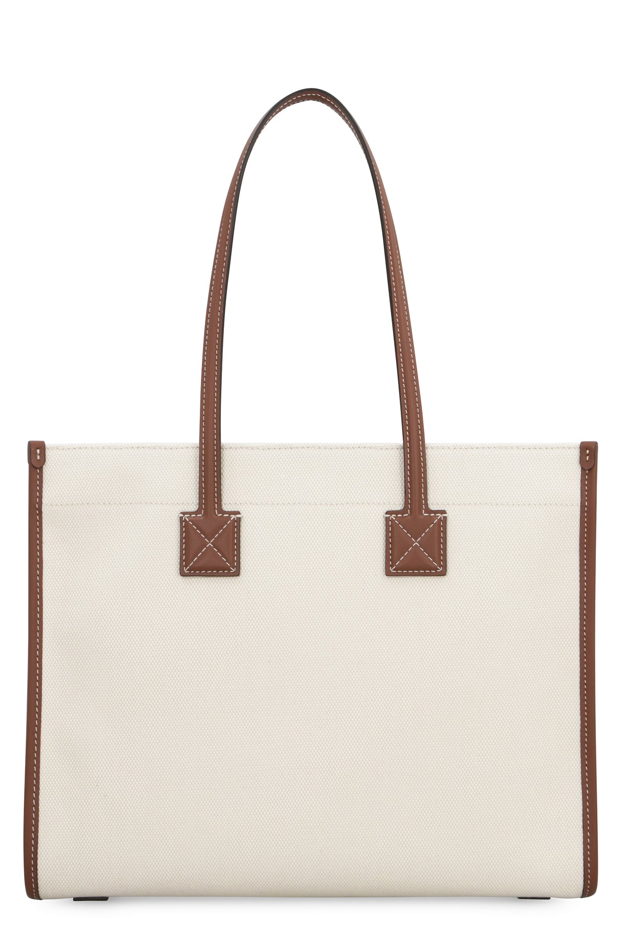 BURBERRY Freya Small Tan Cotton Canvas Tote with Leather Accents and Magnetic Closure